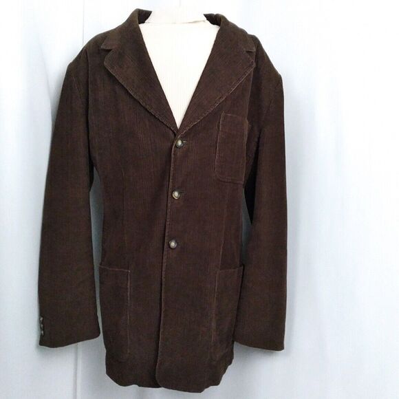 Izod Mens Logo Chocolate Brown Relaxed-Fit Corduroy Sport Coat Blazer XL - Picture 9 of 16